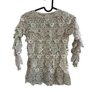 2/$15 Southern Lace Sz 6 100% cotton lined long sleeve Crochet Lace dress cream